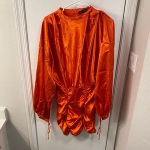 Burnt Orange Ruched Dress